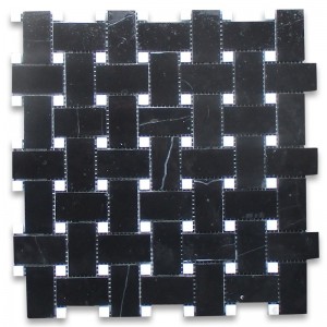Nero Marquina černý mramor 1x2 basketweave mozaika dlaždice bílé tečky piloval